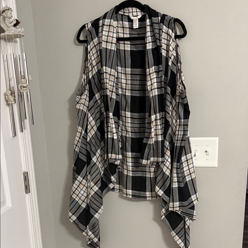 Plaid Sleeveless Open Front Vest